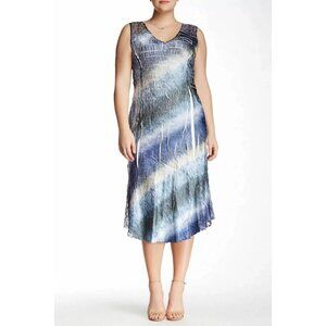 NWT KOMAROV Petite Crinkle Tie Dye Lace Trim Sleeveless V-Neck Midi Dress PXL